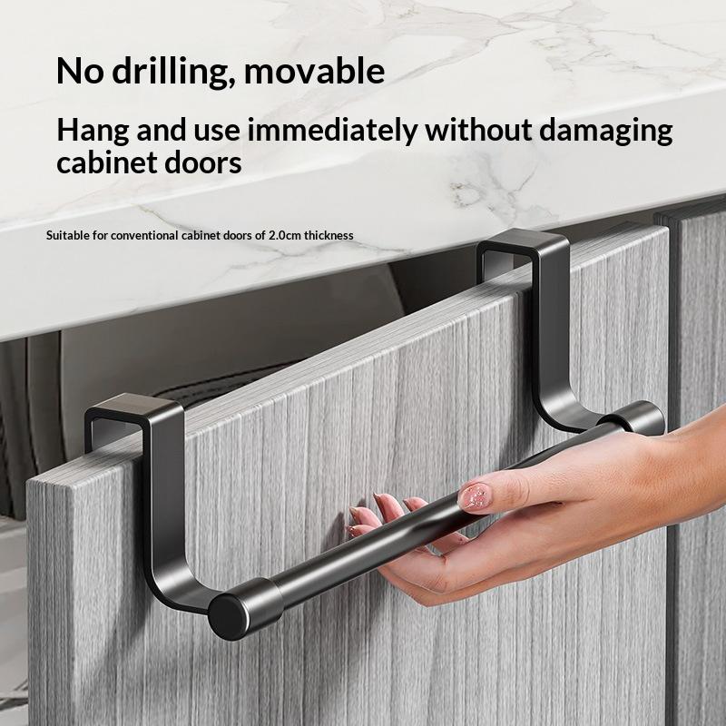 No Drill Hanging Towel Rack For Kitchen Stainless Steel Over Cabinet Door Storage Organizer For Dishcloth Gloves Sponge Holder