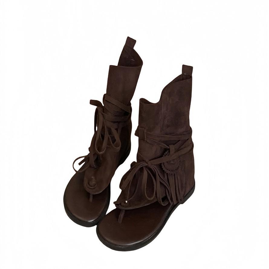 2025 neue Sommer vielseitige offene coole Stiefel Westernstiefel Retro-Riemen Römerschuhe Fischgräten-Innenfutter plus Zehensandalen