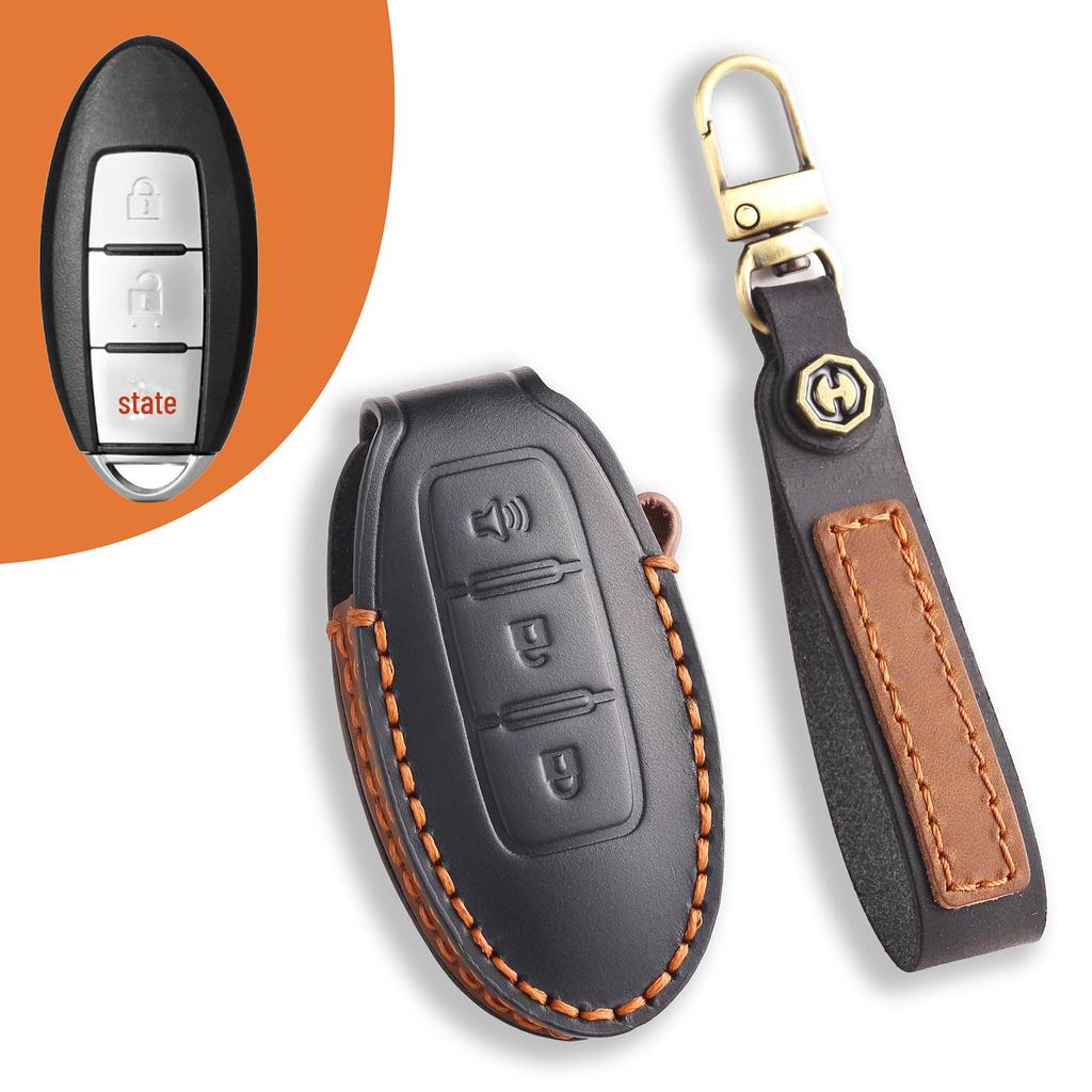 Kožené pouzdro na klíče pro Nissan Teana, Qashqai a Kicks - ochranný kryt z hovězí kůže