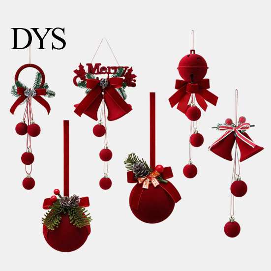 Christmas Lanyard Bell Pendants Nordic Velvet Ornament, Flocked Hanging Bells for Luxury Texture Tree Baubles Door Window Decor, Festive Holiday Home
