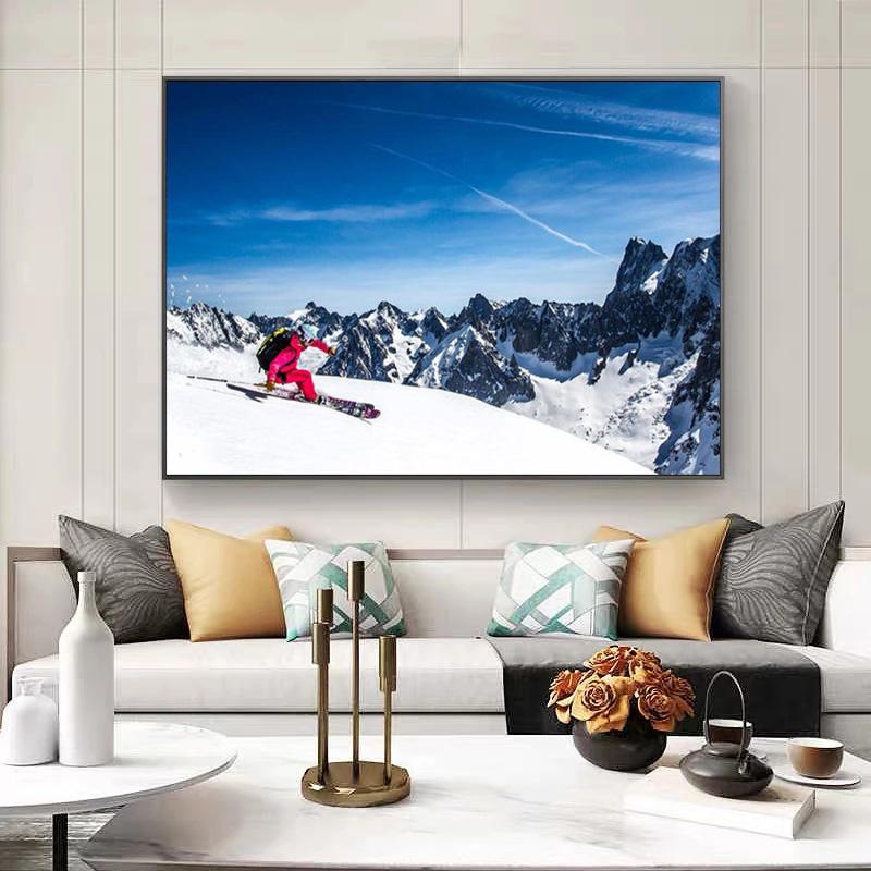 Modernes Ski-Sport-Druck-Leinwand-Gemälde-Poster und Snowboard-Schnee-Berg-Wingsuit-fliegendes Wanddekor-Kunstwerk für Zimmer ohne Rahmen