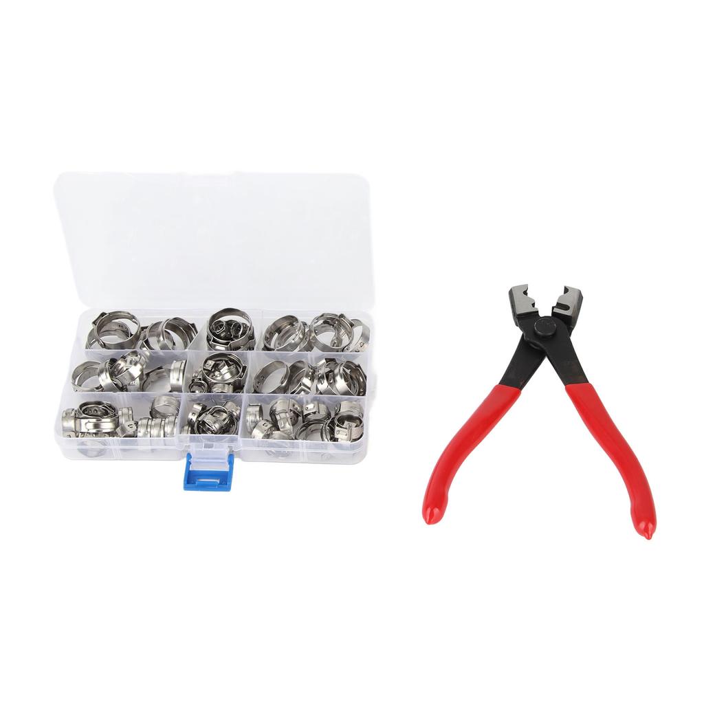 80PCS Hose Clip Assortment Kit Stainless Steel Single Ear Pipe Clamps with Clamping Pliers