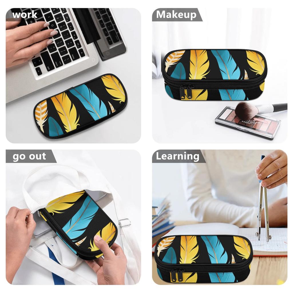 School Pencil Case Simple Design 300D Polyester Smooth Zipper with Mesh Pocket Removable Divider and Pen Slots for Boys Girls