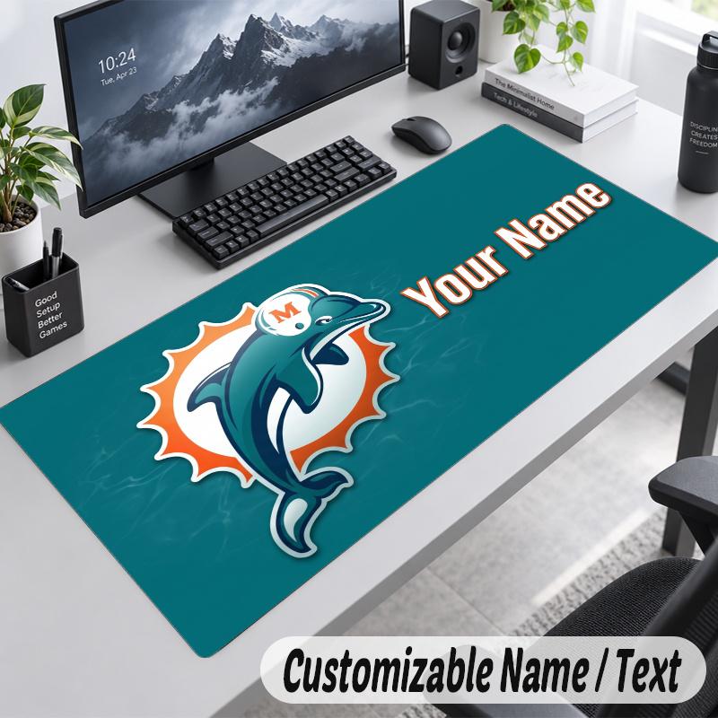 Miami Dolphins Personalized Large Mouse Pad Custom Name Text Extended Desk Mat Gaming Mousepad