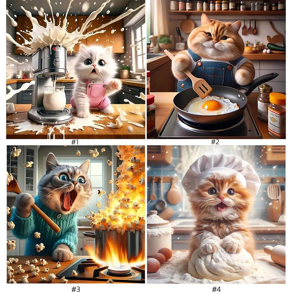 5D DIY Full Round Drill Diamond Painting Funny Cat Kit Home Decor Art Craft