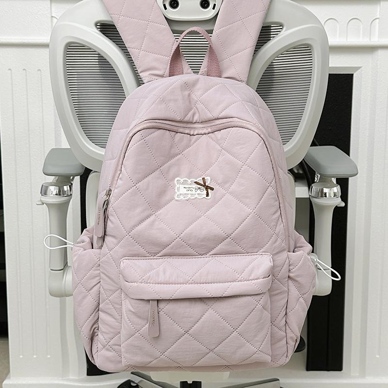 Schoolbag Large Capacity Rhombus Backpack Fashion Japanese Solid Color Casual Fashion Commuter Backpack Girl Student School Bag