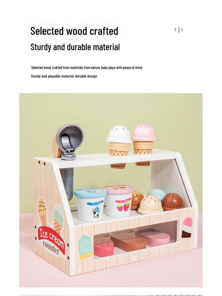 Wooden Ice Cream Shop Role-Play Cash Register for Kids