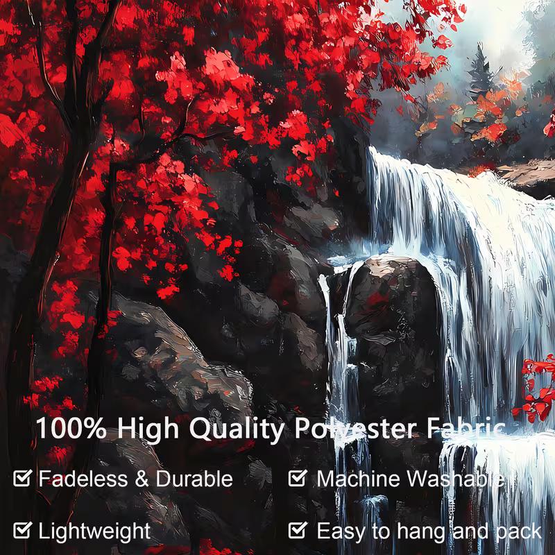 2D Red Maple Forest Waterfall Mystic Aesthetic Wall Tapestry Decor