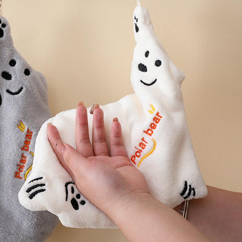Polar Bear Hanging Hand Wiping Towel Christmas Towels Super Absorbent Kitchen Towel Coral Design Thick Cartoon Hand Towel