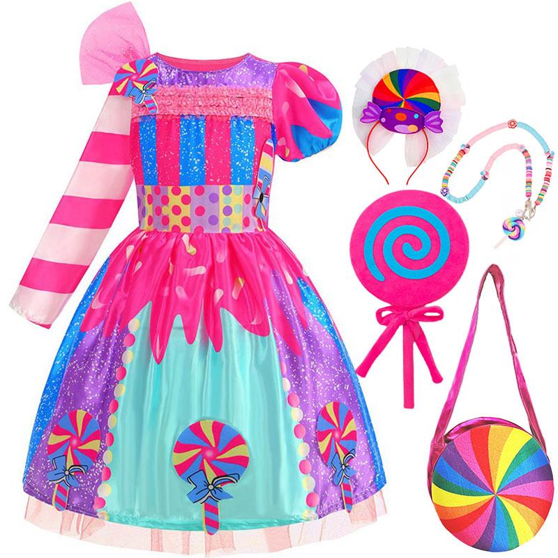 Purim Meisjes Regenboog Jurken Snoep Fee Lolly Cosplay Kostuum Peuter Meisjes Verjaardagsfeest Carnaval Lange Korte Mouwen Jurk S(2-3T) pink