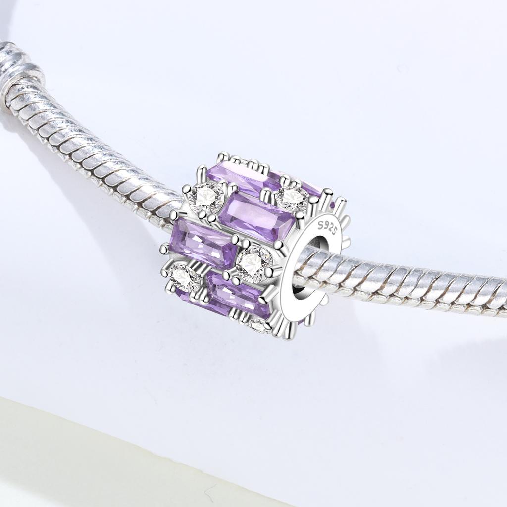PANPOKI Copper Metal Elegant Purple Zircon Bead Components Authentic Original Pendant Bead Components Bracelet High Quality Fine Jewelry Charm Bead