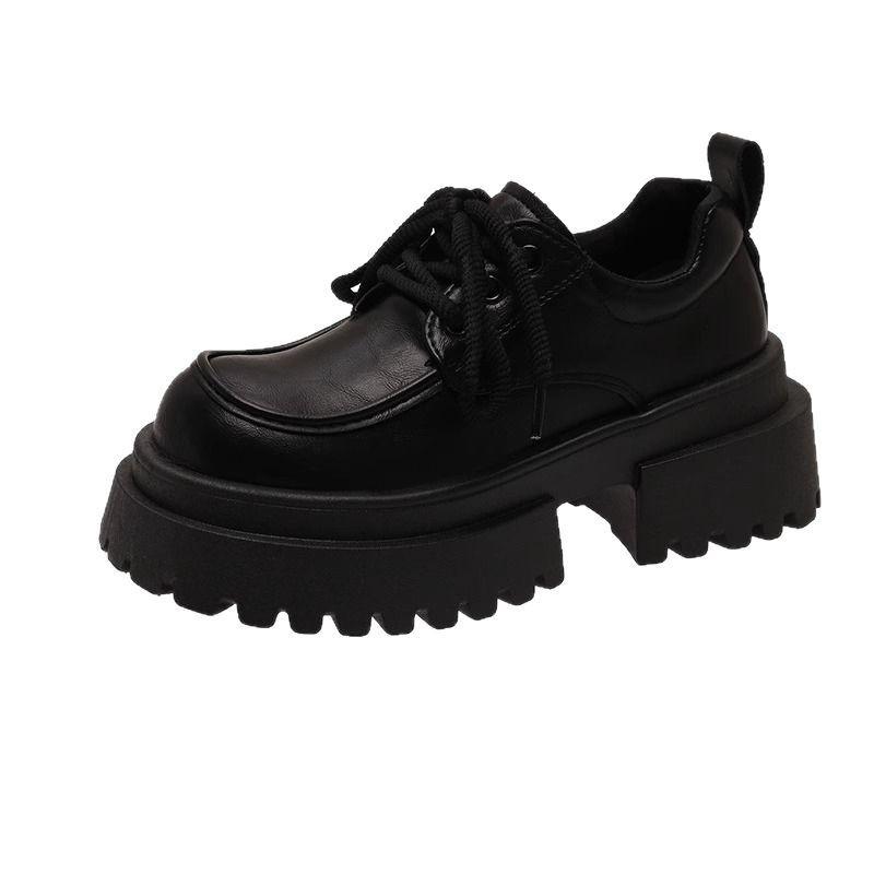 Loafers dame 2025 ny vår og høst eksplosjon Mary Jane sko plattformsåle snøresko allsidige britiske små skinnsko