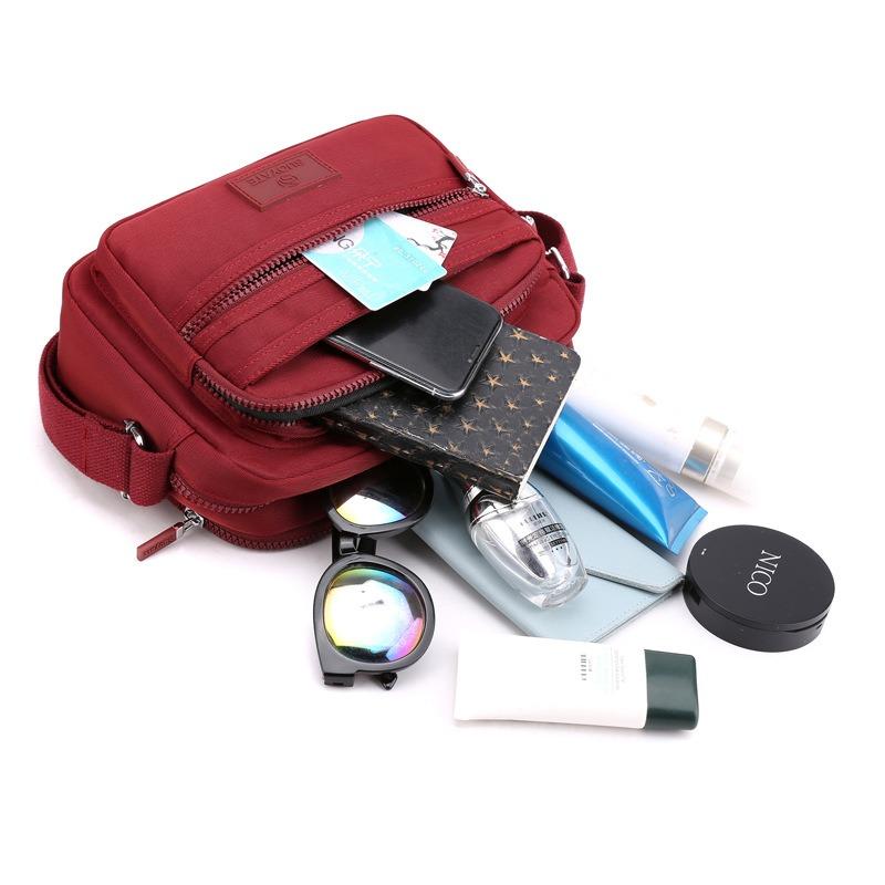 Five-layer Zipper Cash Bag Shoulder Bag Women's Messenger Bag Nylon Cloth Women's Bag Business Cashier Bag Small Square Bag Retro