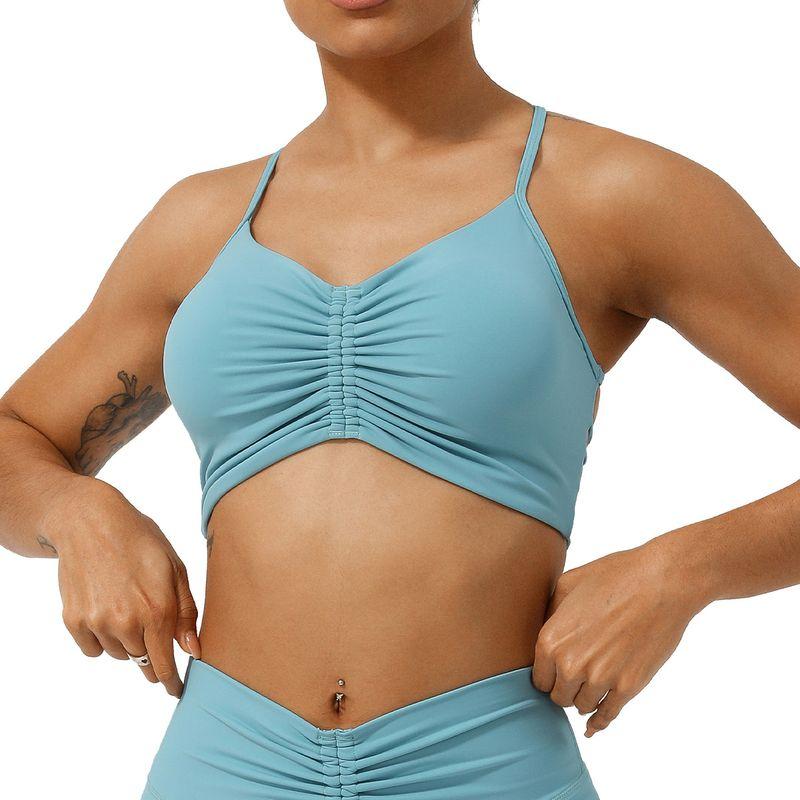 Cross-Border Summer New Wrinkle Yoga Bra Thin Strap Crossing Beauty Back Exercise Underwear Shockproof Push-up Workout Bra