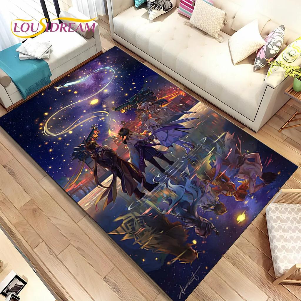 Alfombra de área de juego de dibujos animados de Genshin Impact, Alfombra para el hogar, sala de estar, dormitorio, sofá, felpudo, decoración de cocina, alfombra de piso antideslizante para niños