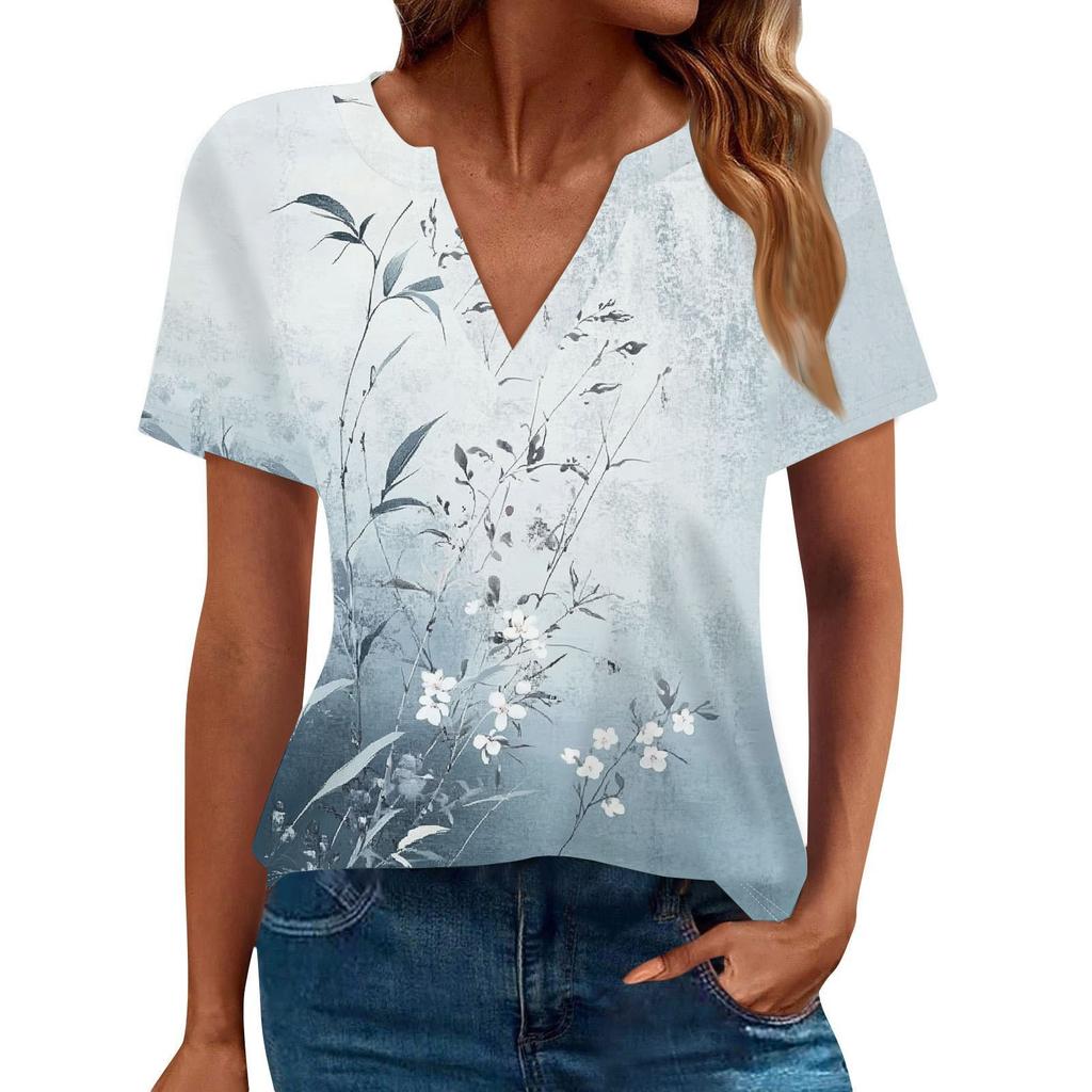 Women's Summer Fashion Casual Short Sleeve V Neck T-Shirt Tops