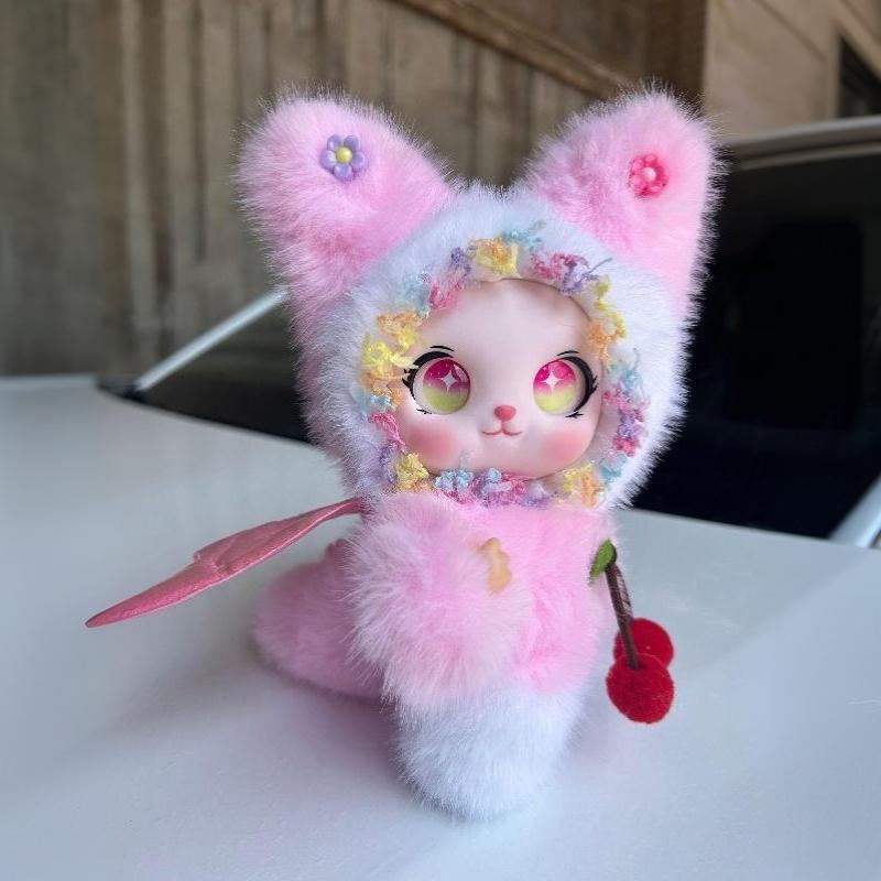 Winged Cat Plush Pillow Cherry Decor Soft Fluffy Cute Stuffed Animal for Girls Camping Companion Gift