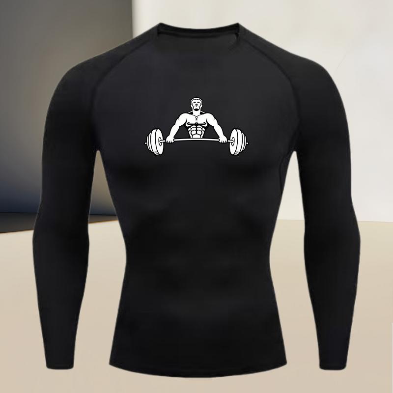 Men s Long Sleeved Round Neck Thin Sports Tight Fitting Quick Drying T-shirt Muscle Shapewear High Stretch Fabric S