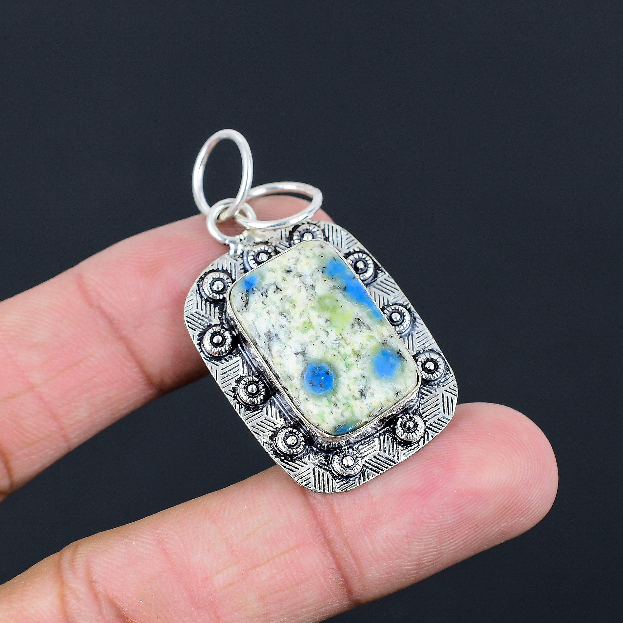Radiant Natural K2 Jasper 925 Silver Bezel Anniversary Birthday Pendant Jewelry
