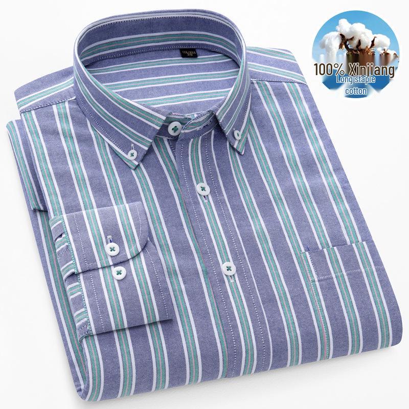 Camicia da uomo a righe in cotone Oxford a maniche lunghe con bottoni