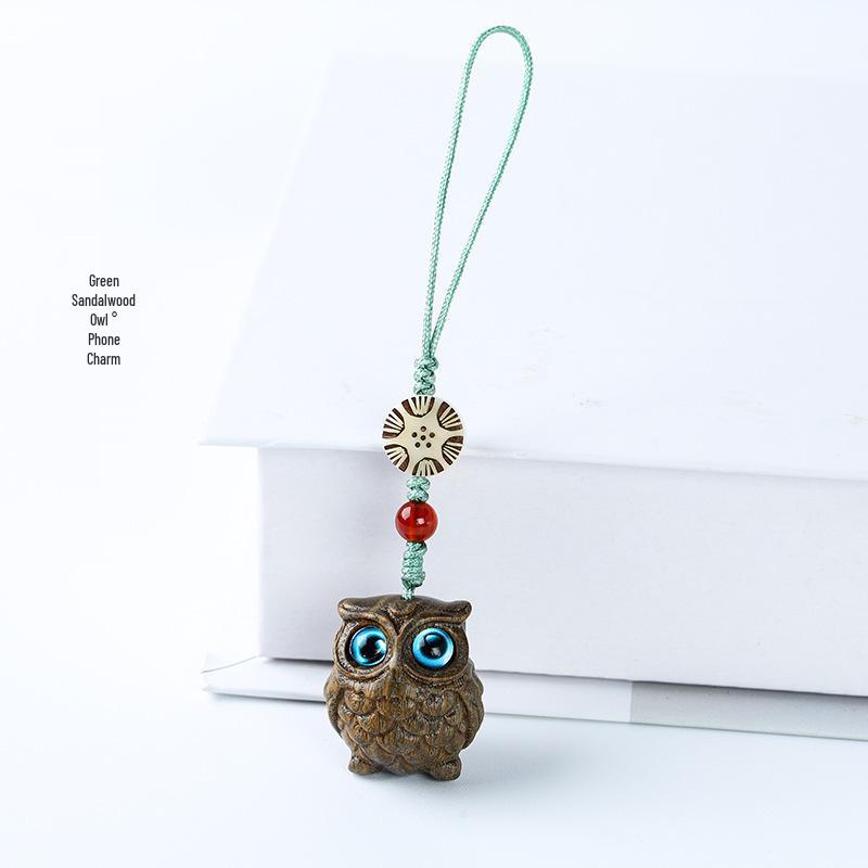 Мультяшная Сова Зеленый Сандал Брелок для Ключей Ремешок для Телефона Унисекс Подвеска Украшение