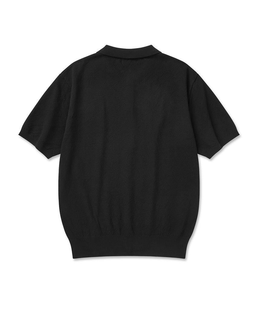 CUZNELLO Cool Cotton Collared Short Sleeve Knit_Black