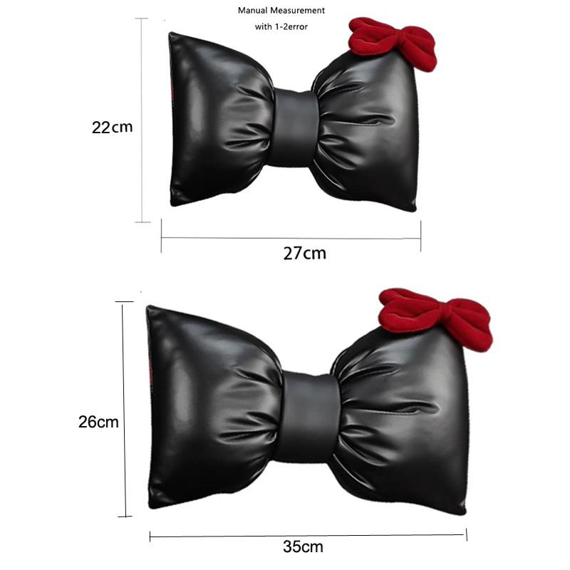 1Pc Fashion Red Bowknot Pu Leather Car Neck Pillow Auto Bow-Shaped Headrest Seat Support Waist Pillows Car Interior Accessories