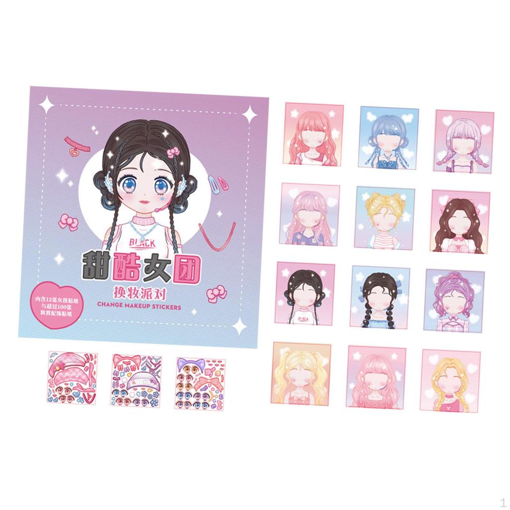 Create A Colorful Sticker Book with 12 Pages of Face Makeup Stickers. Funny, Creative, Dress Up