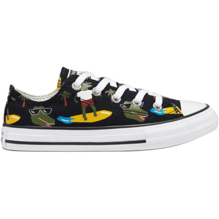 Converse Chuck Taylor All Star Canvas Abrasion Resistant Low Top Kids Canvas Shoes Black Green Yellow 671293C