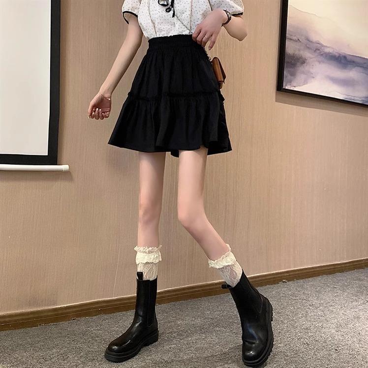 

Plus Size Elastic High Waist A-line Skirt for Women - Chic Autumn/Winter Puffy Short Skirt with Hip-Covering and Slimming Big Swing XS чорний