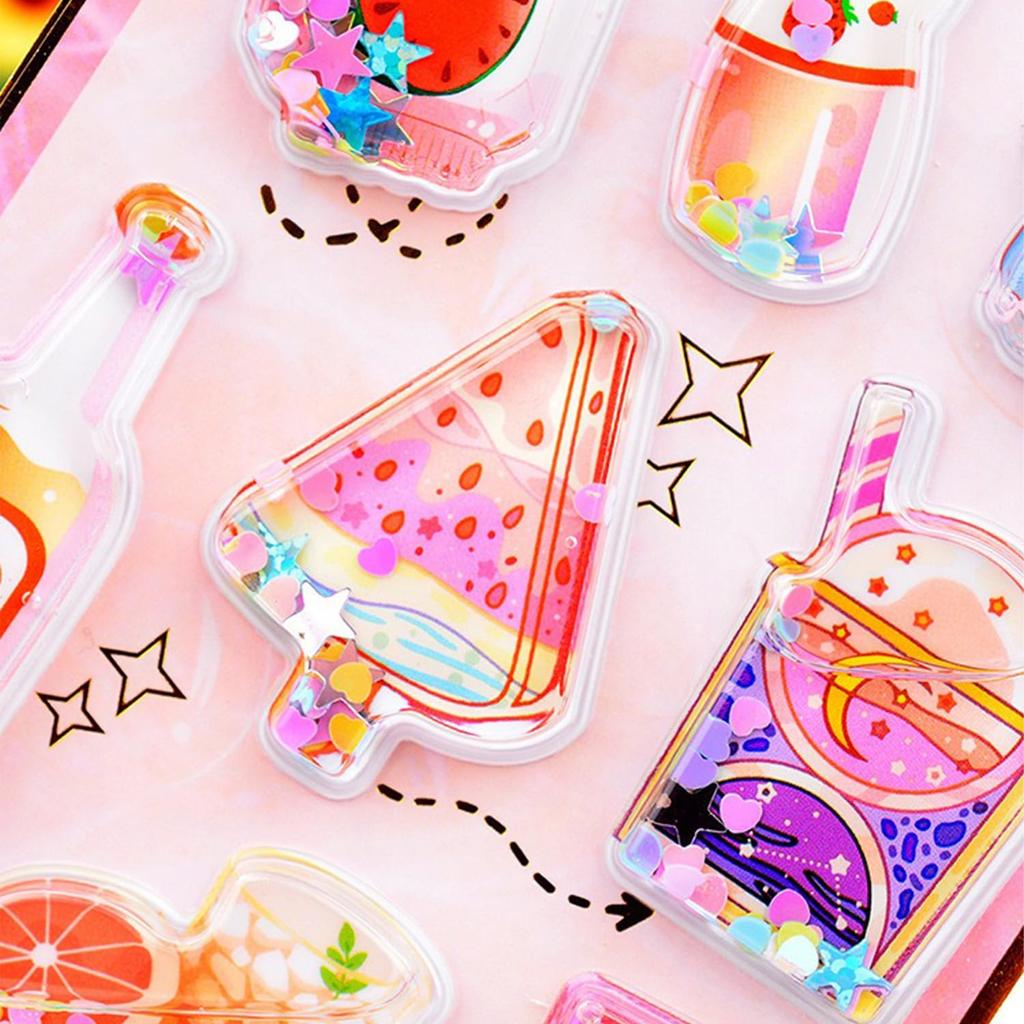 3D Cute Sequined Animal and Character Set of Perfect for Smartphone Water DIY Creative Gifts for Kids Set of Water-filled Puku-Puku Stickers,