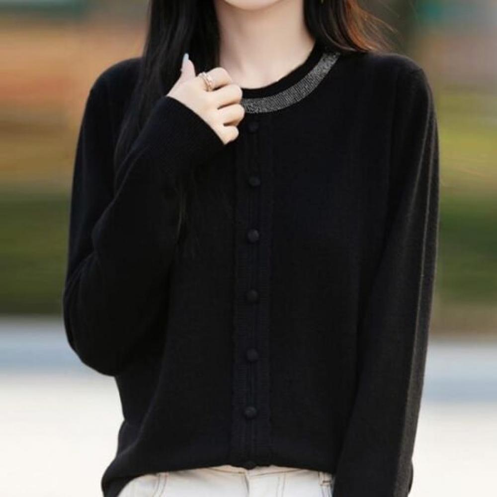 Navava Long Sleeve KniT T shirT buTTon poinT Round Neck Nk2888