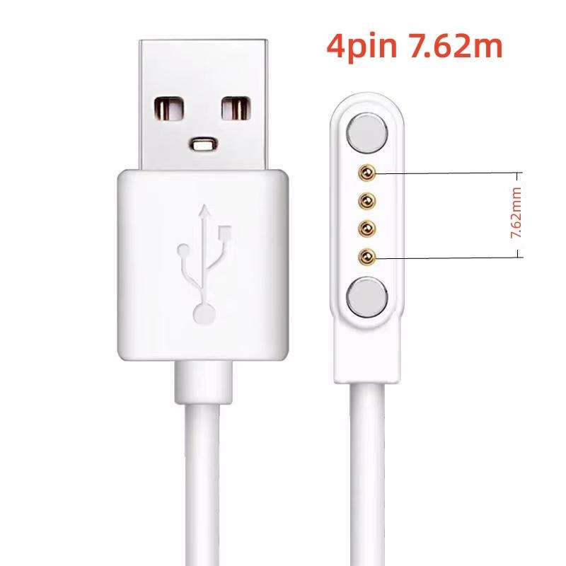 Universell 2-stifts 4 mm 7,62 mm 4-stifts Stark Magnetisk Laddningskabel USB Laddningslinje Sladd Svart Vit för Smartklockor