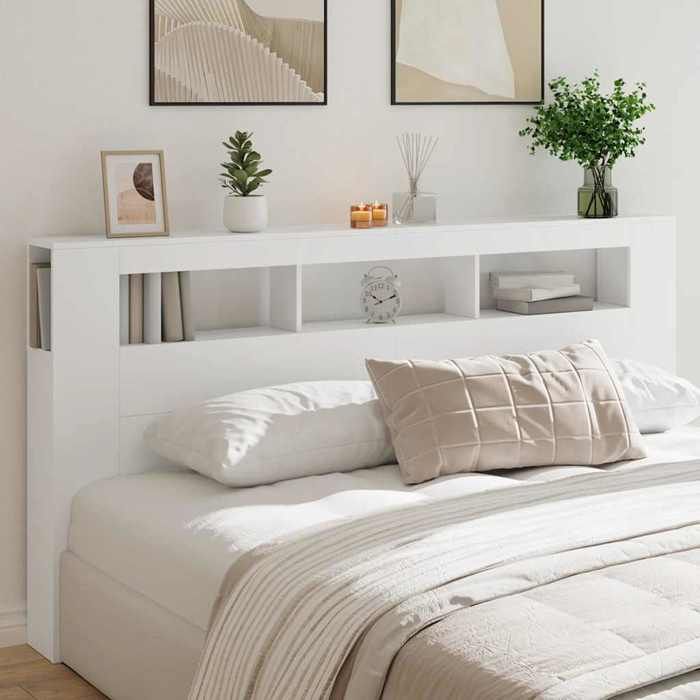 VidaXL Tête de Lit à LED, Panneau de Lit avec Rangement, Accessoire de Cadre de Lit, Meuble de Chambre à Coucher Maison, 837365