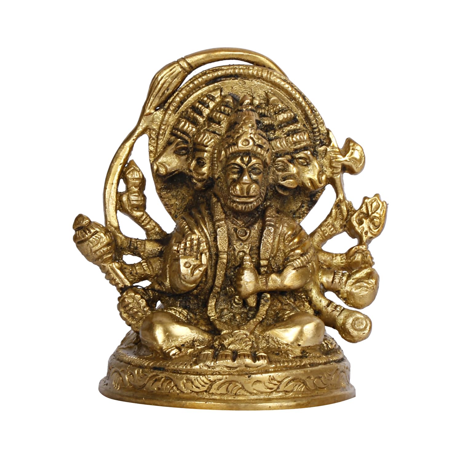 Original Brass Panchmukhi Hanuman - Powerful Lord Hanuman Idol, Gold Color