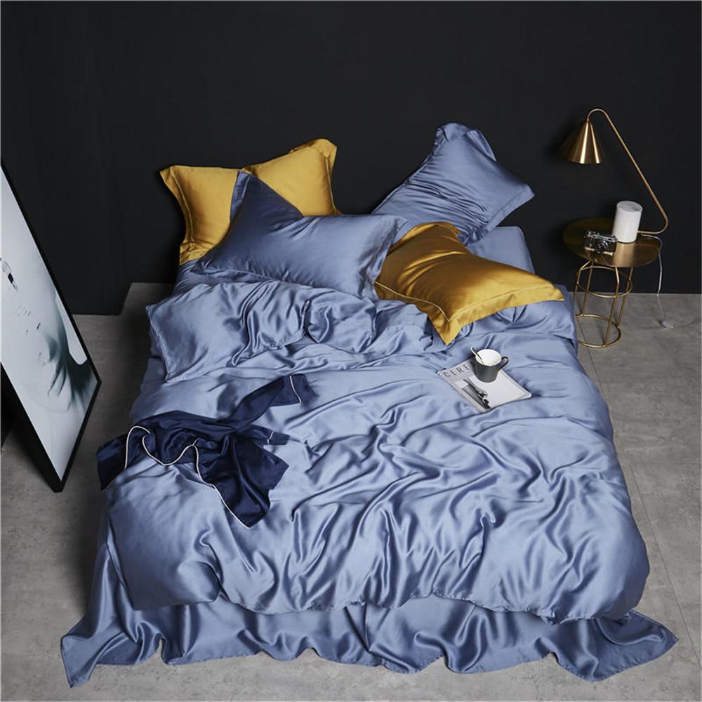 

Lanlika Pure 100% Silk Green Bedding Set Beauty Double Queen King High Quality Duvet Cover Bed Linen Set Fitted Sheet Pillowcase Fitted Bed Sheet&Queen синій