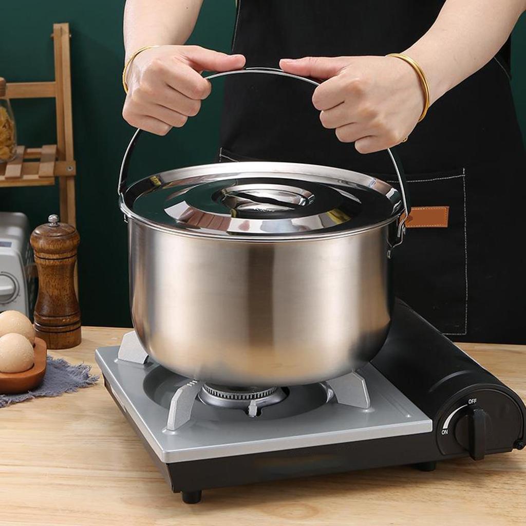 304 SUS Outdoor Camping Pot with Handle and Lid Hanging Camping Cookware Durable Multifunctional steaming,boilin,Fryer Pot
