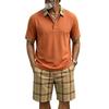 Men Casual Plaid Short Sleeve Polo Shirt And Shorts Outdoor Sports Set