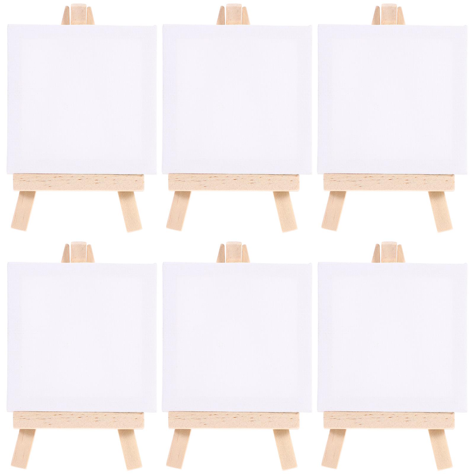 

6 Sets of Mini Stretched Canvas And Easel Blank Art Boards Wooden Painting Board For Kids Drawing, Oil Painting And DIY Graffiti