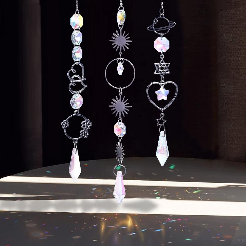 Crystal Suncatcher Heart Shape Window Wind Chimes Hanging Colorful Rainbow Prism Shinny Drop Bell Indoor Outdoor Home Decoration