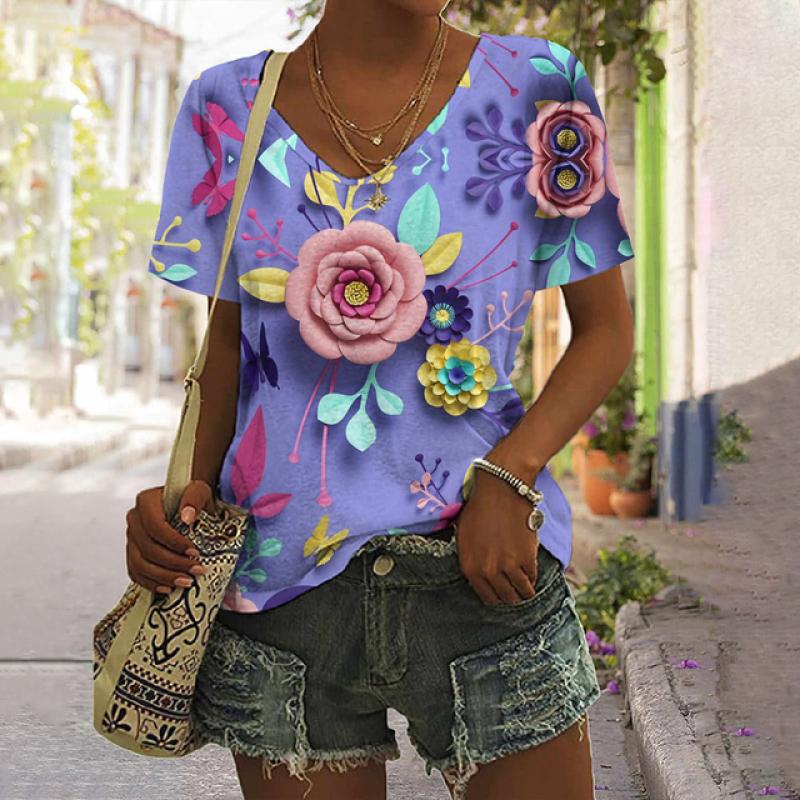 

Летняя женская футболка, модная футболка с v-образным вырезом и коротким рукавом, забавный топ с принтом бабочки, повседневные свободные пуловеры, футболки для девочек