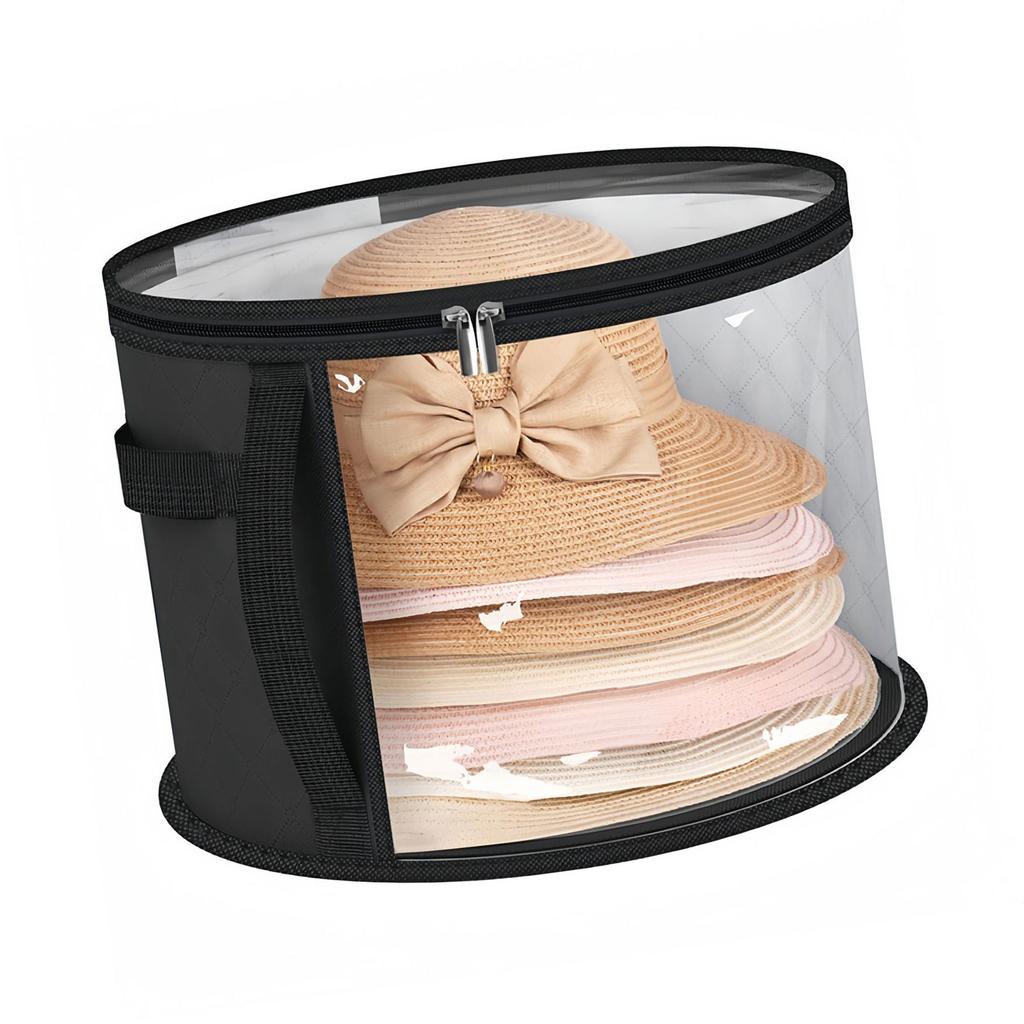Breathable Hat Organizer Bag Wear-Resistant Foldable Caps Holder Hat Storage Bucket with Handle for Travel and Home Use