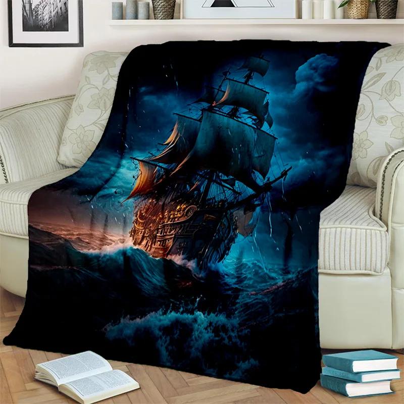 3D Pirate Ship Boat,Barque,Sailboat Blanket,Soft Throw Blanket for Home Bedroom Bed Sofa Picnic Travel Office Cover Blanket Kids
