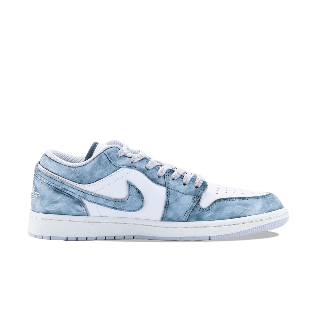 Jordan Air Jordan 1 Slip Resistant Abrasion Resistant Low Top Vintage Basketball Shoes Men's Blue White FQ7687-300(Team626-)