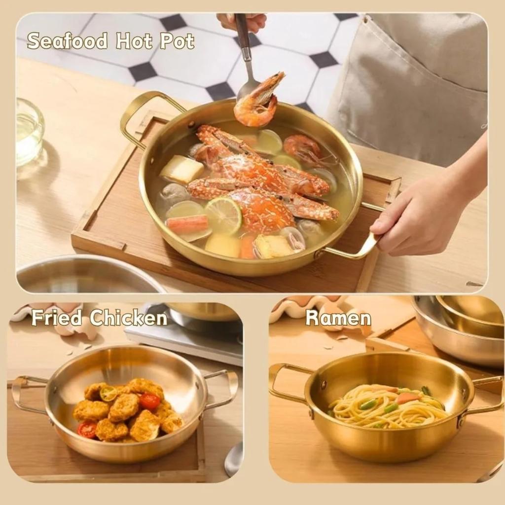 Ramen Pot Stainless Steel Cookware Saucepan Dry Pots With Handle Home Cooking Paella Pan Seafood Rice Pot Picnic Snack Plates