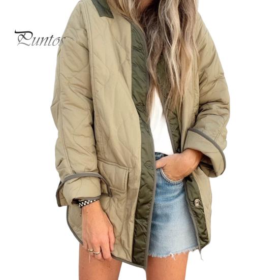 

Женское зимнее пальто с двойными карманами, свободная однобортная куртка средней длины для повседневной носки, подходящая по цвету S зелёный