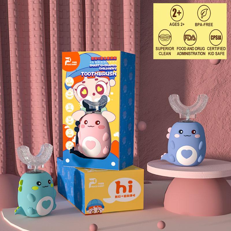 Kinder U-förmige elektrische Zahnbürste 360 ​​Grad Smart Cartoon Kinder Silikon Zahnbürste automatische wiederaufladbare Schallzahnbürste