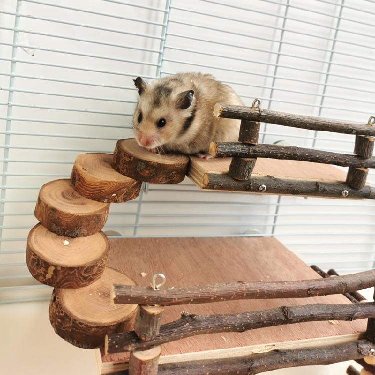 Hamster Wood Playground Platform with Ladder Stairs Chew Toy for Rat Gerbil
