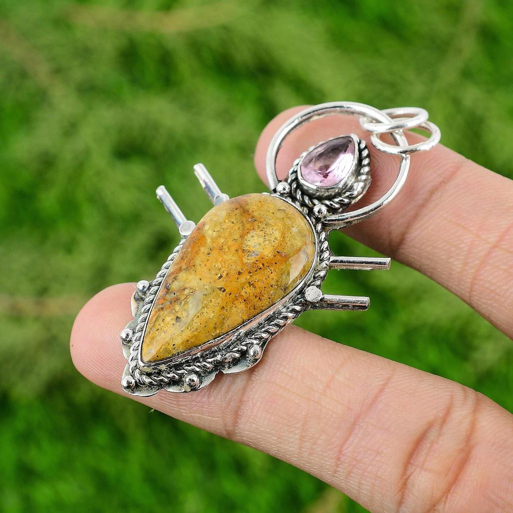 Gift For Women Jewelry Pendant 925 Sterling Silver Natural Fossil Coral Gemstone