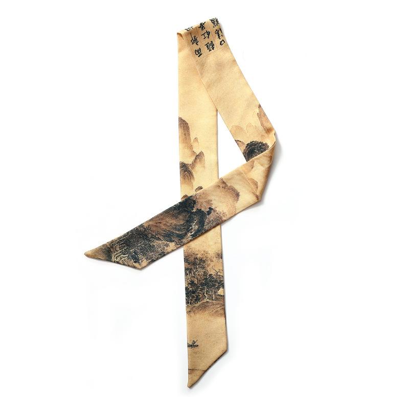 

Картина «Китайский ветер Жуйхэ», шелковый шарф с ручкой для сумки, декоративный шарф из саржи с маленькой лентой, женский шарф с ремешком